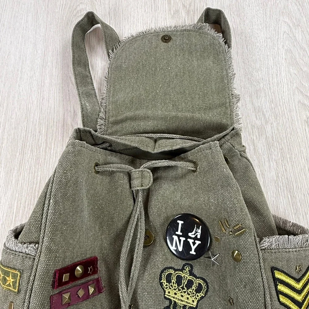 Canvas Patchwork Backpack Steve Madden Military Green Studded Utility Bag